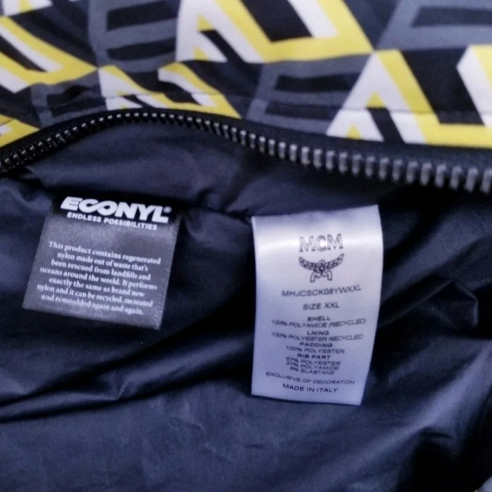 MCM Allover Cubic Monogram Logo Bomber Jacket /Black & Yellow Mens XXL - Picture 6 of 9